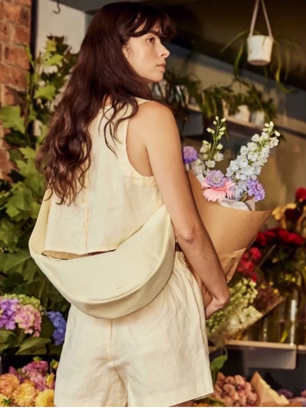 July Everyday Crescent Crossbody Belt Bag Light Beige